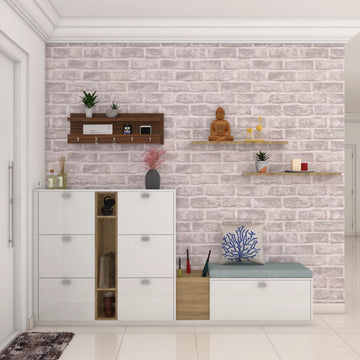 Contemporary Foyer Design With White And Pink Theme